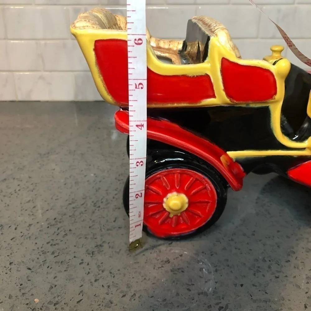Vintage Ceramic Car Planter Antique Auto Red Yellow Retro Kitsch Succulent Pot